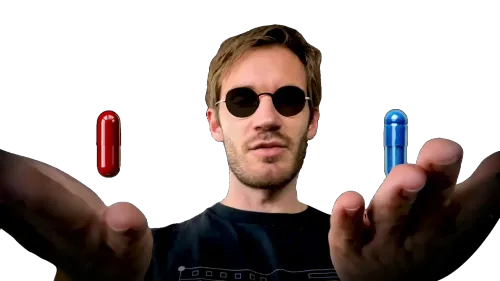 PewDiePie offering the red and blue pill